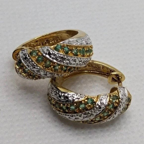 925  vermeil diamond Huggie earrings - Picture 4 of 5